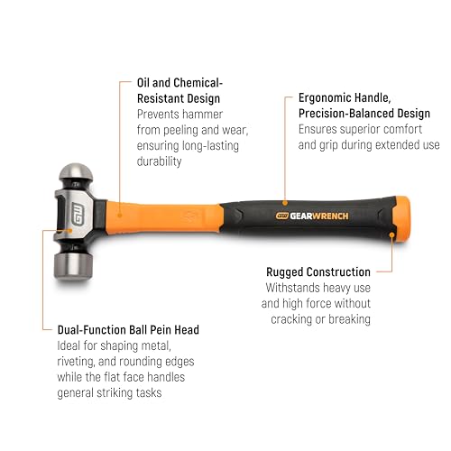 GEARWRENCH 8 oz. Ball Pein Hammer with Fiberglass Handle | GWHFGBP8 - style: 8 oz.