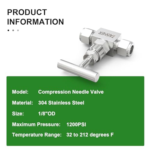 TAISHER 1PCS 304 Stainless Steel High Pressure Straight Needle Valve 1/8" Tube OD x 1/8" Tube OD For Flow Control Water Gas Oil - size: 1/8" OD