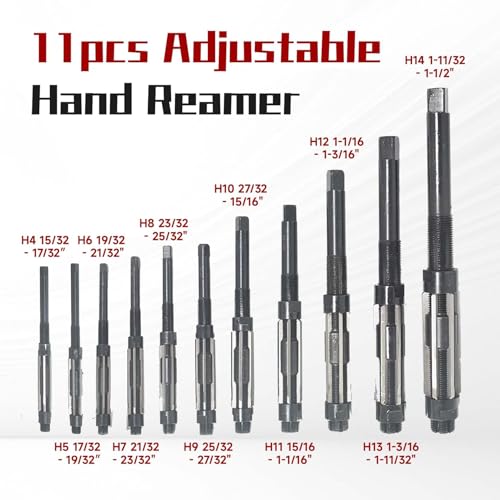 findmall 11Pcs Adjustable Reamers H4-H14 High Speed Steel Adjustable Hand Reamers 11.75mm-38mm, Metric