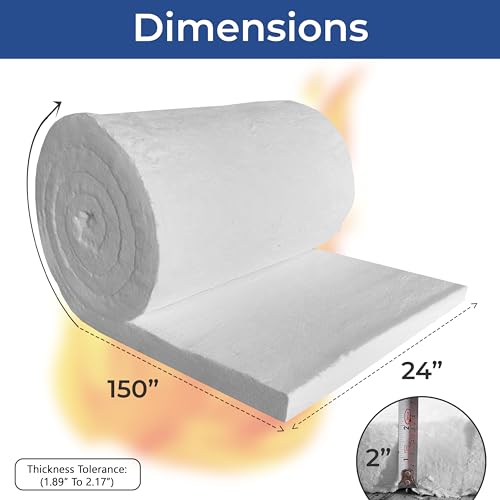 SIMOND STORE Ceramic Fiber Blanket, 2" x 24" x 150", 2400°F 8# High Temp - size: 2" x 24" x 150"