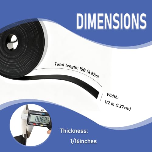 Rubber Strip with Adhesive Backing, 1/2" Wide x 1/16" Thick x 15FT Long - size: 1/2" Wide x 15FT