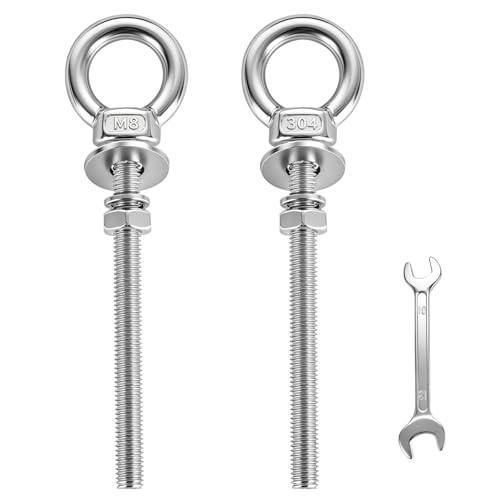 304 Stainless Steel Eye Bolt, M8x77mm (5/16"x3") Heavy Duty Eye Bolts with Nuts Washers, 2 Pack Lifting Ring Eye Bolts Heavy Duty for Wood Mounting Indoor Outdoor Hanging - size: M8x77mm(5/16"x3")