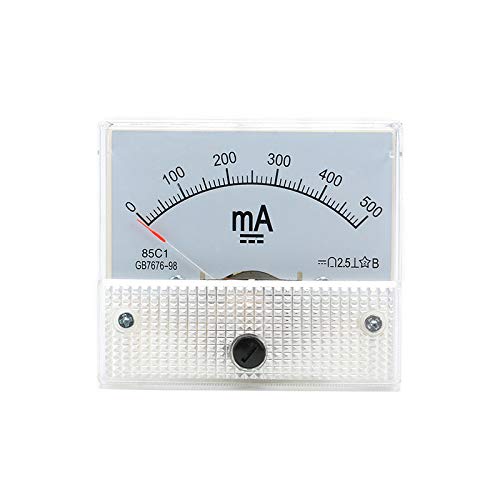 85C1 DC Pointer Ammeter Analog Meter 500MA Rectangle Panel Mounted Current Meter Ammeter Tester 0-500 mA DC 85C1 65 * 56MM 2.5 Accuracy - color: DC 500mA
