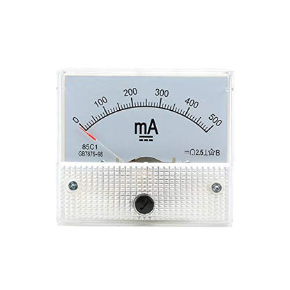 85C1 DC Pointer Ammeter Analog Meter 500MA Rectangle Panel Mounted Current Meter Ammeter Tester 0-500 mA DC 85C1 65 * 56MM 2.5 Accuracy - color: DC 500mA