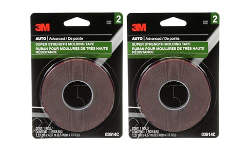 3M Scotch-Mount Automotive Molding Tape, Super Strength Double-Sided Adhesive, 1/2 Inch x 15 Ft per Roll (Pack of 2) – for Car Trim, Emblems, Moldings - size: 2 Pack
