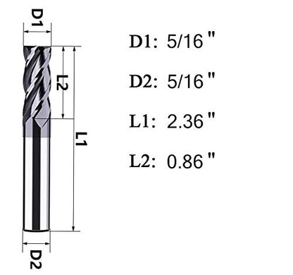 5/16" Carbide Square End Mill, HRC 45 Deg Single End 4 Flute AlTiN Coating Mill Bits (1, 5/16) - size: 5/16 in