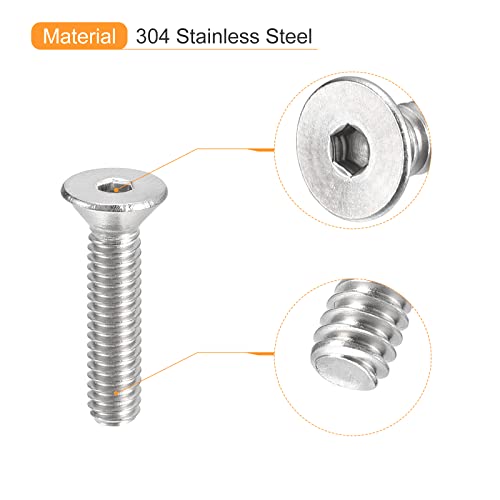 uxcell #8-32x3/4 Flat Countersunk Head Socket Cap Screws, 50Pcs 304 Stainless Steel Hex Socket Flat Head Screws, Full Thread, Countersunk Bolts - size: #8-32x3/4"