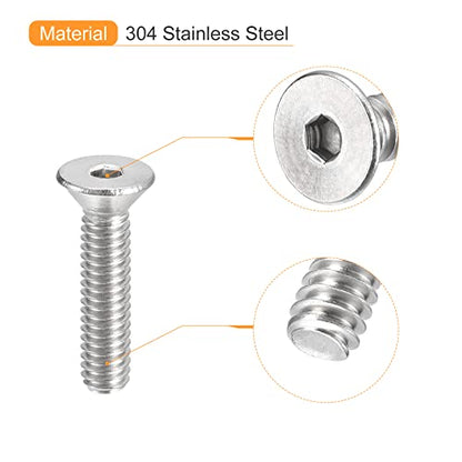 uxcell #8-32x3/4 Flat Countersunk Head Socket Cap Screws, 50Pcs 304 Stainless Steel Hex Socket Flat Head Screws, Full Thread, Countersunk Bolts - size: #8-32x3/4"