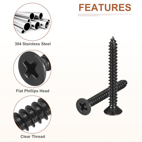 DTGN 100Pcs 6" x1-1/4 Flat Head Wood Screws, Self Tapping Screws Black - color: Black, size: #6x1-1/4"