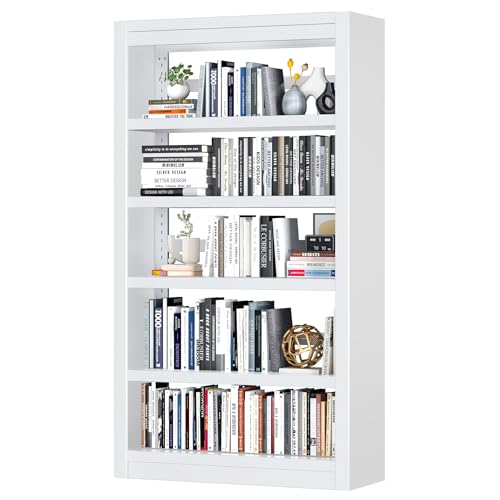 Bookshelf,6-Tier Adjustable Steel Book Shelf,61" H Heavy Duty Metal Bookcase for Home/Office/Garage,White Shelf (White, 61" Tall) - color: White, size: 61"H*27.5"W