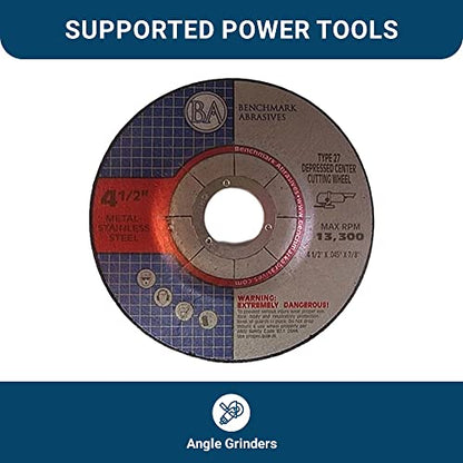 Benchmark Abrasives 4-1/2" Aluminum Oxide Depressed Center Thin Cut Off Wheel .045" Thick 7/8" Arbor, Metal Cutting Grinding Wheel, Angle Grinding Cutting Wheel - 25 Pack