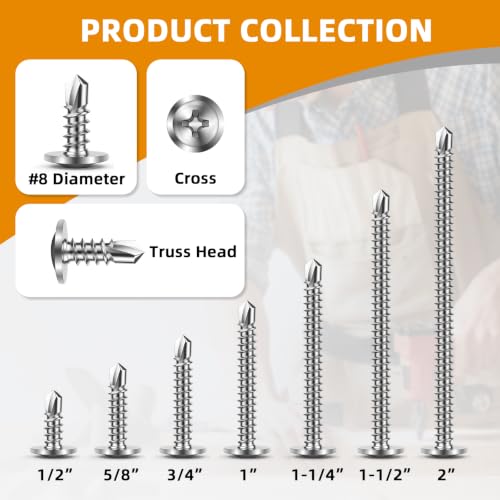Mellewell #8 x 1 Wafer Head Self Drilling Screws Wood Screws, Truss Head Fast Self Tapping Sheet Metal Screws, 410 Stainless Steel, 100 PCS - color: Silver, size: #8 x 1"