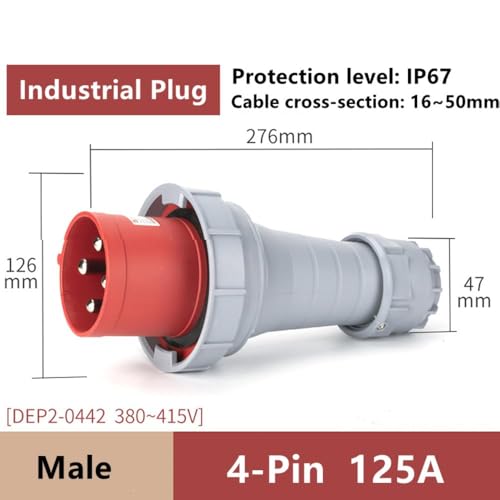 IEC60309 Waterproof CEE Industrial Activity Male Plug 4Pin 125A(UI Standard 100A) 380-415V 3P+E Flame Retardant IP67 - style: Activity Plug(M)
