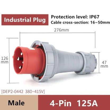 IEC60309 Waterproof CEE Industrial Activity Male Plug 4Pin 125A(UI Standard 100A) 380-415V 3P+E Flame Retardant IP67 - style: Activity Plug(M)