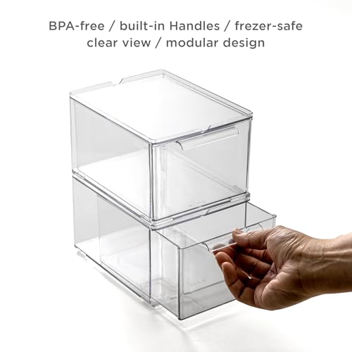 BINO | Clear Stackable Storage Drawers, Medium - 2 Pack | Clear Storage Drawers with Built-In Handles | Durable Plastic Organizer Drawer | Modular Stackable Drawer Acrylic Organizer - size: 2 Pack - Medium