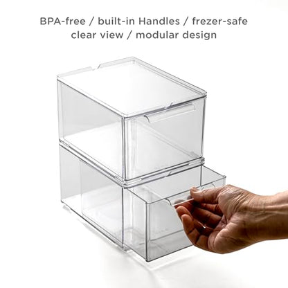 BINO | Clear Stackable Storage Drawers, Medium - 2 Pack | Clear Storage Drawers with Built-In Handles | Durable Plastic Organizer Drawer | Modular Stackable Drawer Acrylic Organizer - size: 2 Pack - Medium