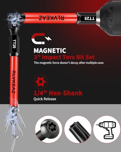 12-Piece Security Torx Bit Set, 3-Inch, Impact Magnetic T5-T40 Bits - style: 12-PCS Impact Security Torx Bit Set (T5-T40), 3-Inch Long S2 Steel Tamper-Proof Star Bits Set