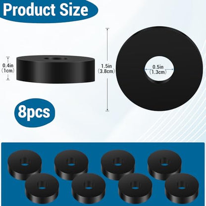 8PCS Rubber Isolation Pads, 1.5 Inch OD 0.5 Inch ID 0.4'' Thick Rubber Washers Thick Mechanical Vibration Damping Pads Anti Vibration Isolation Isolator Washer