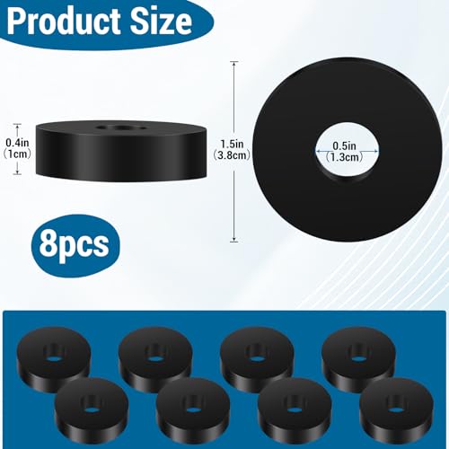 8PCS Rubber Isolation Pads, 1.5 Inch OD 0.5 Inch ID 0.4'' Thick Rubber Washers Thick Mechanical Vibration Damping Pads Anti Vibration Isolation Isolator Washer