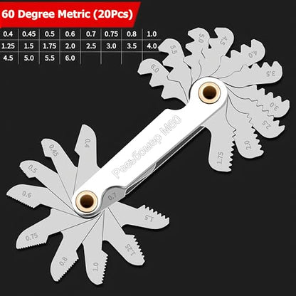 Thread Gauge Metric 60 Degree 20 Leaves,0.4–6 TPI Thread Gage Tool Carbon Steel Thread Measuring Tool, Thread Profiles and Locking Devices(Metric Thread Gauge) - color: Metric Thread Gauge