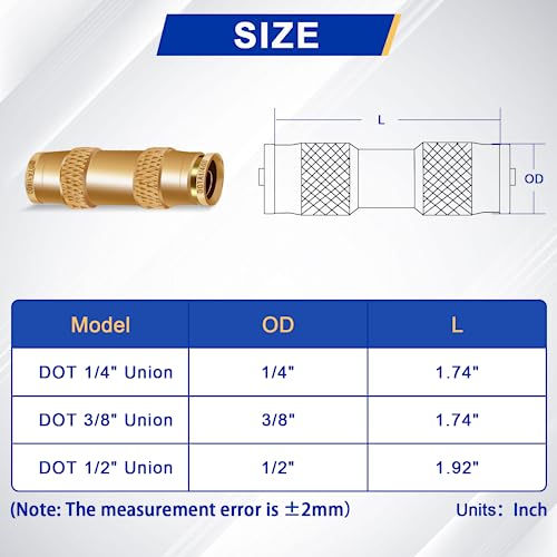 1/4" Brass Push To Connect Fittings, 5PCS DOT Air Line Fitting - color: 5PCS 1/4" Union