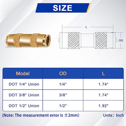 1/4" Brass Push To Connect Fittings, 5PCS DOT Air Line Fitting - color: 5PCS 1/4" Union