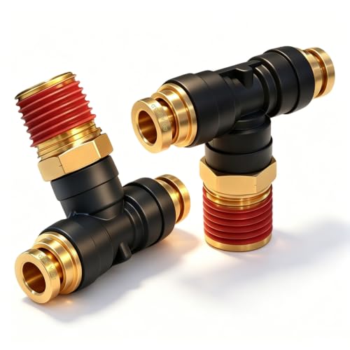 DOT Air Brake Line Tee Fittings, Quick Push to Connect Air Hose Fitting - size: 1/4" OD & 3/8" NPT