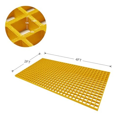 Agfabric 2x4ftx1in Fiberglass Grating Cover, Heavy Duty FRP Cover for Car Wash, Trench Drain, Driveway Patio Drain Channel, Wearproof, Rustless, Prevent Debris Blocking Channels, Yellow, 1pc - color: Yellow, size: 2ftx4ft x 1in
