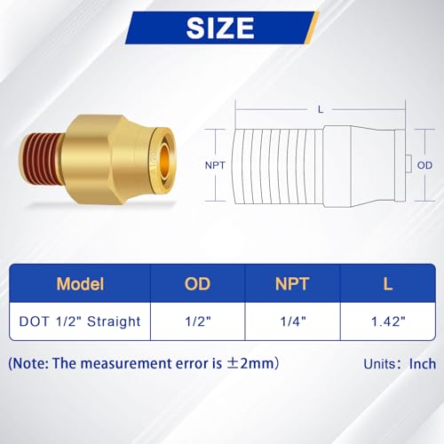 6 PCS Brass Air Line Quick Connect Fittings 1/2" Tube OD x 1/4" NPT - size: 1/2" Tube OD x 1/4" NPT - 6 PCS
