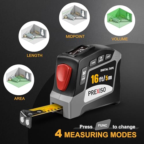 PREXISO 2-in-1 Digital Tape Measure, 16Ft Digital Measuring Tape Auto Lock - color: Grey