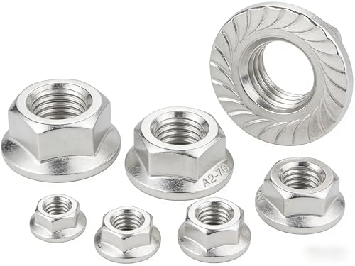 80 Pcs M5x0.8mm Serrated Flange Nuts DIN6923 Hex Lock Nuts 304 Stainless Steel Plain Finish Full Thread for Industrial Construction Fasteners - size: M5x0.8mm, 80 pcs