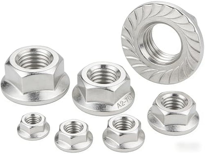 80 Pcs M5x0.8mm Serrated Flange Nuts DIN6923 Hex Lock Nuts 304 Stainless Steel Plain Finish Full Thread for Industrial Construction Fasteners - size: M5x0.8mm, 80 pcs
