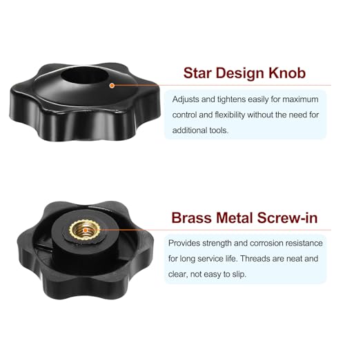 HARFINGTON 10pcs Star Knobs M5 Female Thread 32mm Head Plastic Through Hole Brass Screw-in Clamping Handles Threaded Hand Knobs, Black - color: Black, size: M5 x 32mm