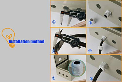 PG9 Waterproof Cable Gland Joints w Gasket For 4-8mm Cable Adjustable Lock Nut Connector Black 6-Pack - size: PG9