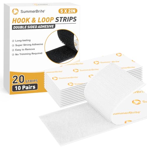 SummerBrite Hook and Loop Strips with Adhesive, White, 2 x 5 in, 10 Pairs - color: White, size: 2x5IN 10 Pairs