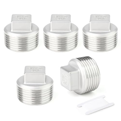 TAISHER 5Pcs 304 SS Square Thread Socket Pipe Plug Fitting 3/4" NPT Male - size: 3/4" MNPT(Plug)