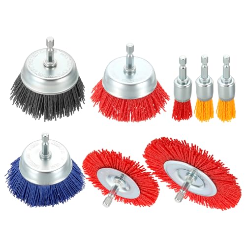8pcs Wire Brush for Drill Kit, 1/4in Shank, Nylon, 80-240 Grit