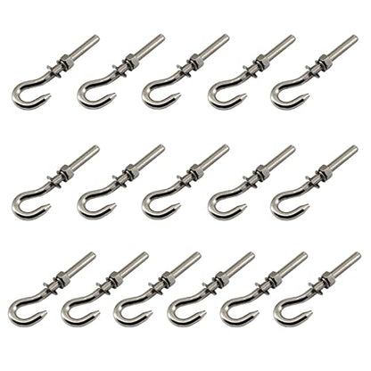 16Pcs M5 Stainless Steel Eye Bolt with Nut and Washers Long Shank Threaded Rod Round Hook Eyelet Bolt Screw - size: M5