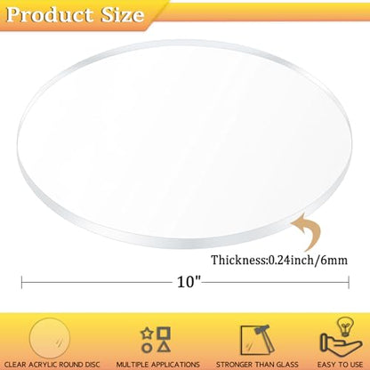 2 Pieces 1/4" Clear Circle Acrylic Sheet,10 Inch Diameter Plexiglass Sheets Round for Cake Discs,Plexiglass Table Top, Backdrops and DIY Display Projects Craft - size: 10 Inch Diameter, 1/4" Thick