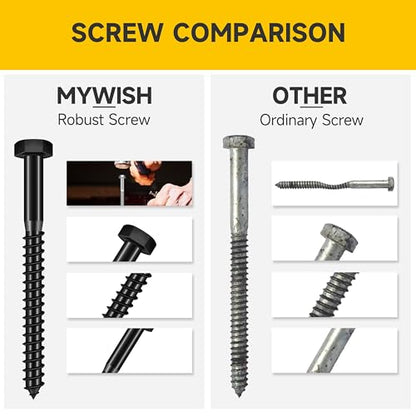 (20Sets) 1/4" x 1" Hex Head Lag Bolts, Heavy Duty Lag Screws with Washers, 304 Stainless Steel Bolts 18-8, Lag Screws Wood Screws, Fully Thread Black Oxide, 1/4 Bolt by Mywish - size: 1/4 x 1" (20 set)