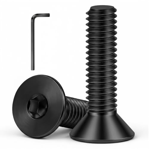 1/4-20 x 1-1/2" Flat Head Socket Cap Screws Countersunk Bolts, Stainless Steel 18-8 (304), Fully Threaded, Black Finish, Hex Spanner Included, 50 PCS - color: Black, size: 1/4-20 x 1-1/2"
