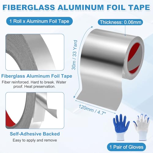 MECCANIXITY Alum um Foil Tape, 33 Ftx4.7 x2.4mil Heavy Duty HVAC Tape - size: 33 ftx4.7inx2.4mil