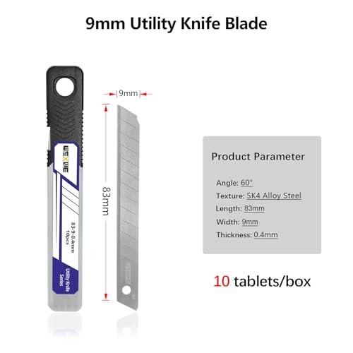 Tools 9mm Utility Knife Replacement Blades,60 Degree Snap Off SK4 Steel Blades for Retractable Cutting Knives, Hobby, Craft Knife, Box Cutter 50PCS - size: 9MM 50PC