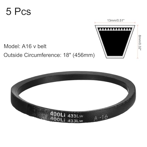 uxcell 5Pcs A16 Classic Wrapped Rubber V-Belt, 18" Lo x 0.51" W x 0.32" H - size: A16