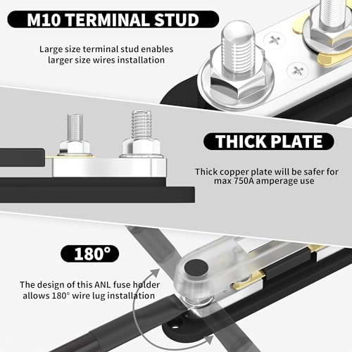 DaierTek 400 Amp ANL Fuse Holder Kit M10 Stud Terminals Max 750A for Car Truck Boat - color: 400A