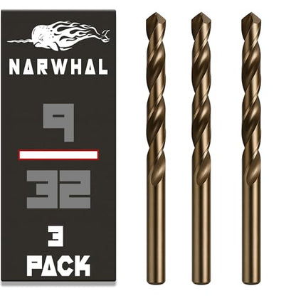 Narwhal 9/32" Drill Bits for Metal (M35 Cobalt - Industrial Strength) 4-1/4" Length & 135 Degree Split Point for Drilling Into Metal, Hardened & Stainless Steel, Cast Iron, & More! - size: 9/32 in
