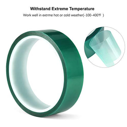 3-Pack Green Polyester Hi-Temp Masking Tape Multi-Sized Value Bundle;1/2 inches,1 inches & 2 inches PET Tape with Silicone Adhesive,Ideal for Painting,Powder Coating,Anodizing,Circuit Boards - size: 3 Roll X 1/2 inches+1 inches+2 inches