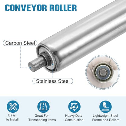 MECCANIXITY Stainless Steel Conveyor Roller 1.5" Diameter 16" Length Gravity Transmission Replacement Part Galvanized End (Silver) - size: 1.5"x16"