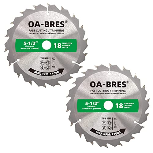 5-1/2 Inch 18 Tooth ATB Fast Cutting and Trimming Saw Blade, Cordless Trim Saw Blade with 5/8-Inch Arbor (1/2-Inch and 10-mm Reducer Bushings Include) - 2 Pack - size: 5-1/2" 18T