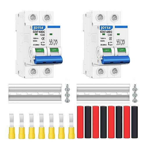 JOTTA DC Miniature Circuit Breaker,2 Poles 1000V for Solar PV System,Din Rail Installation (2 PCS 20A)